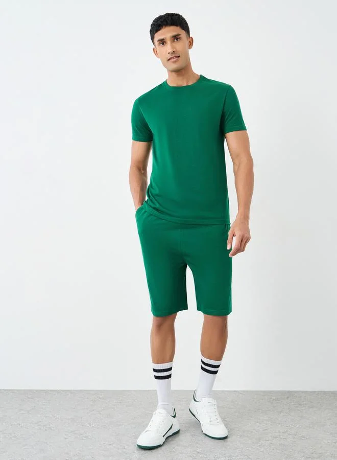 Men Green Graphic T-Shirt and Shorts Pyjama Set